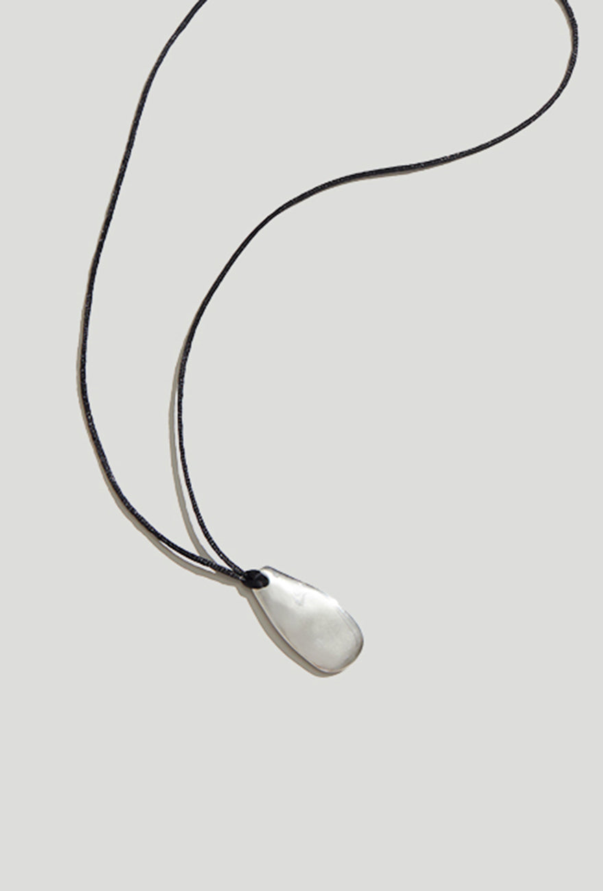 New Sterling Silver Necklace | Large Pebble Pendant Necklace Silver with Cord - Maslo Jewelry