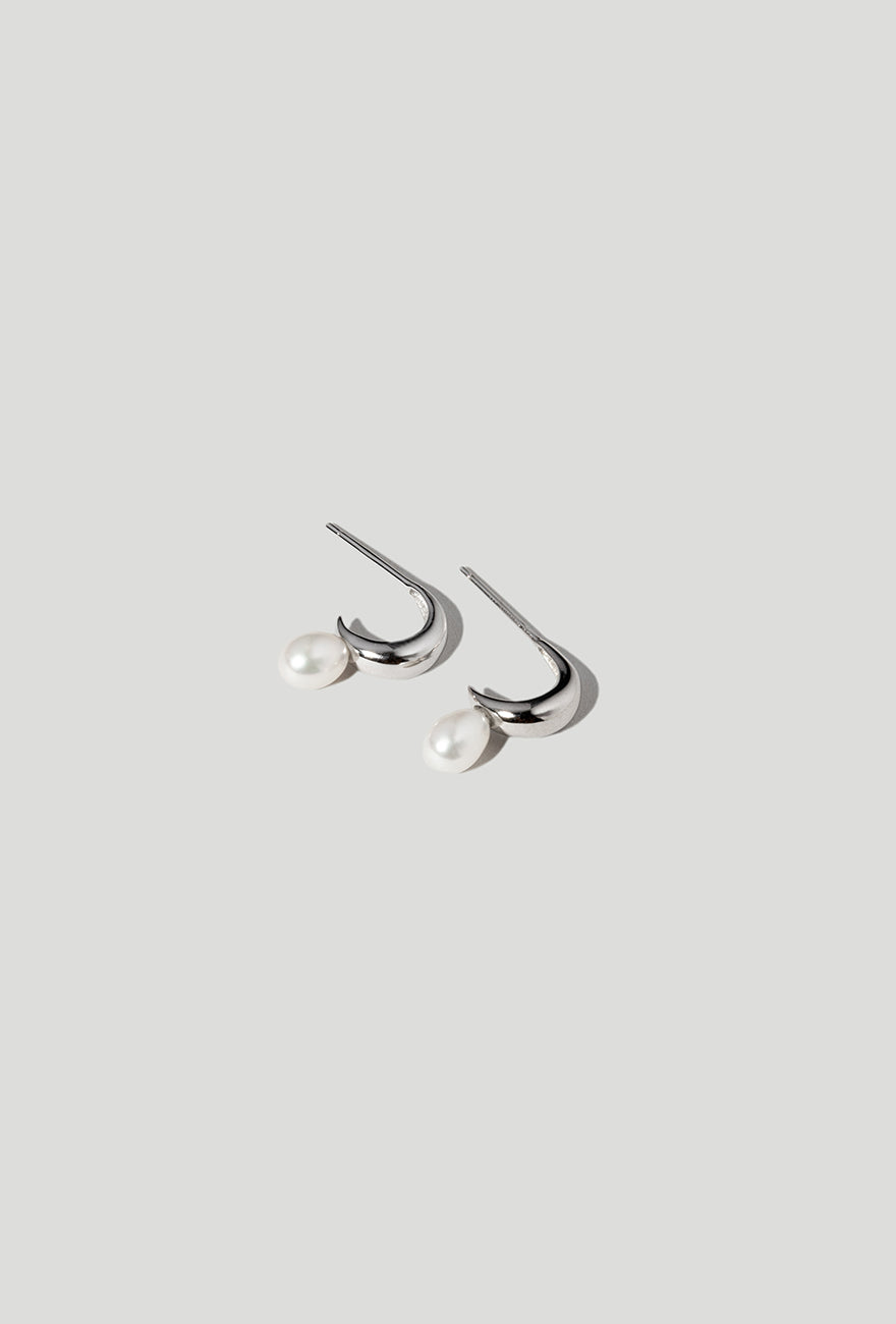 Mini Pearl Hoop Earrings Sterling Silver