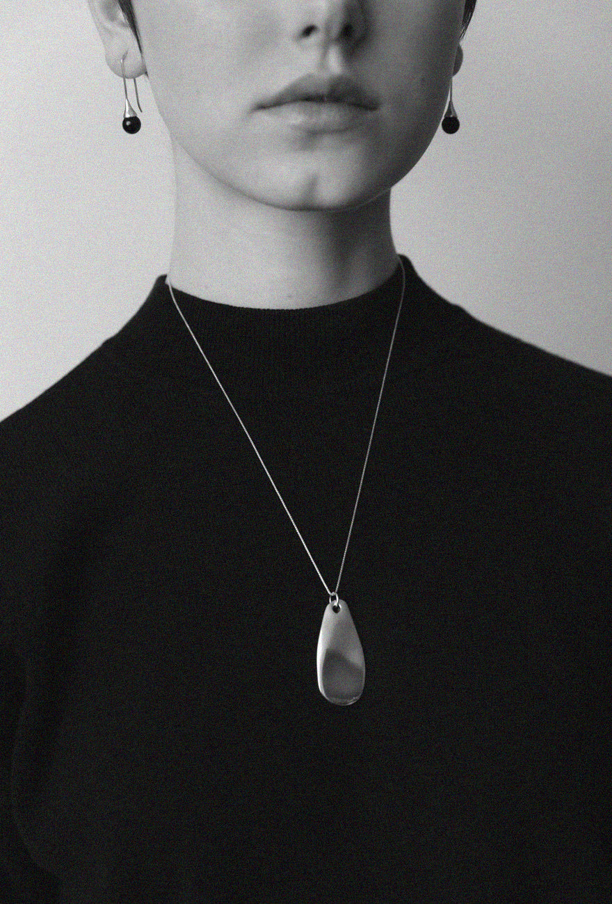 Large Pebble Pendant Necklace Sterling Silver with Chain