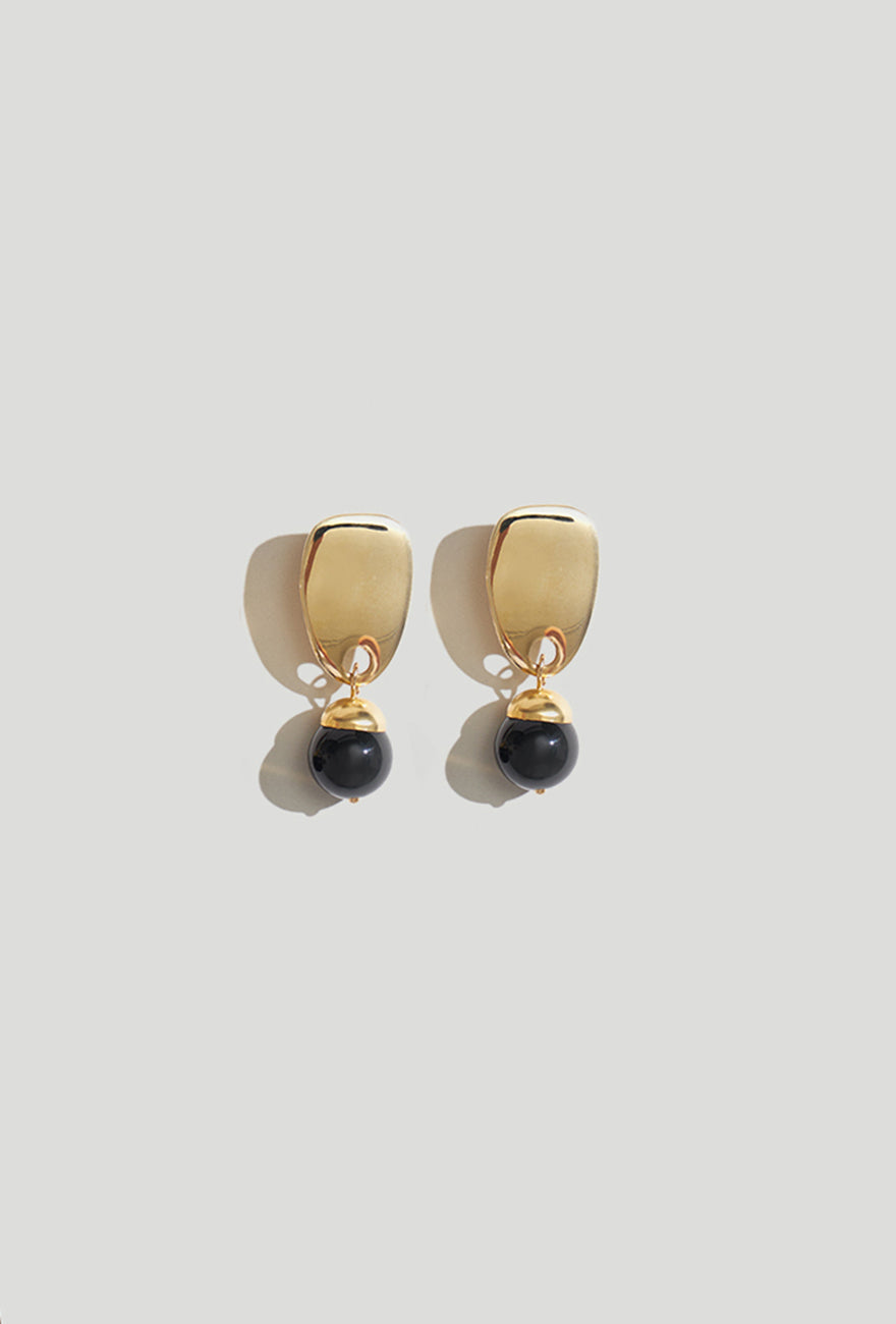 Cecilia Black Onyx Gold Earrings | Drop Earrings - Sterling Gold Earrings Online - Maslo Jewelry