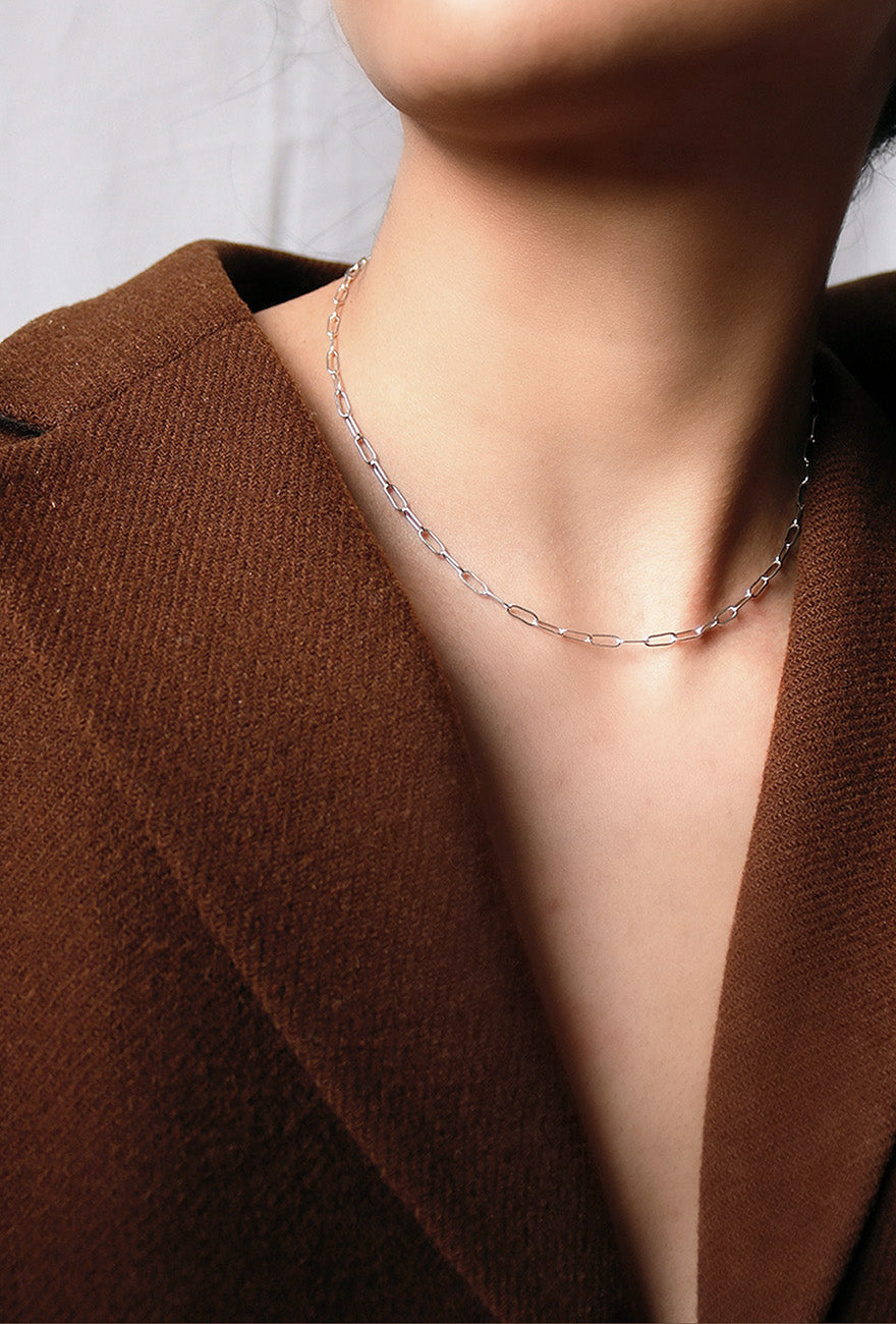 Sterling Silver Wedding Necklace | Drawn Cable Chain Necklace Sterling Silver - Maslo Jewelry